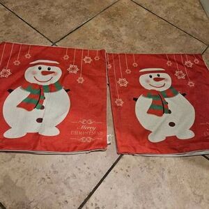 Christmas Throw Pillow Covers Zip-Up Set of 2 18" x 17" Snowman
